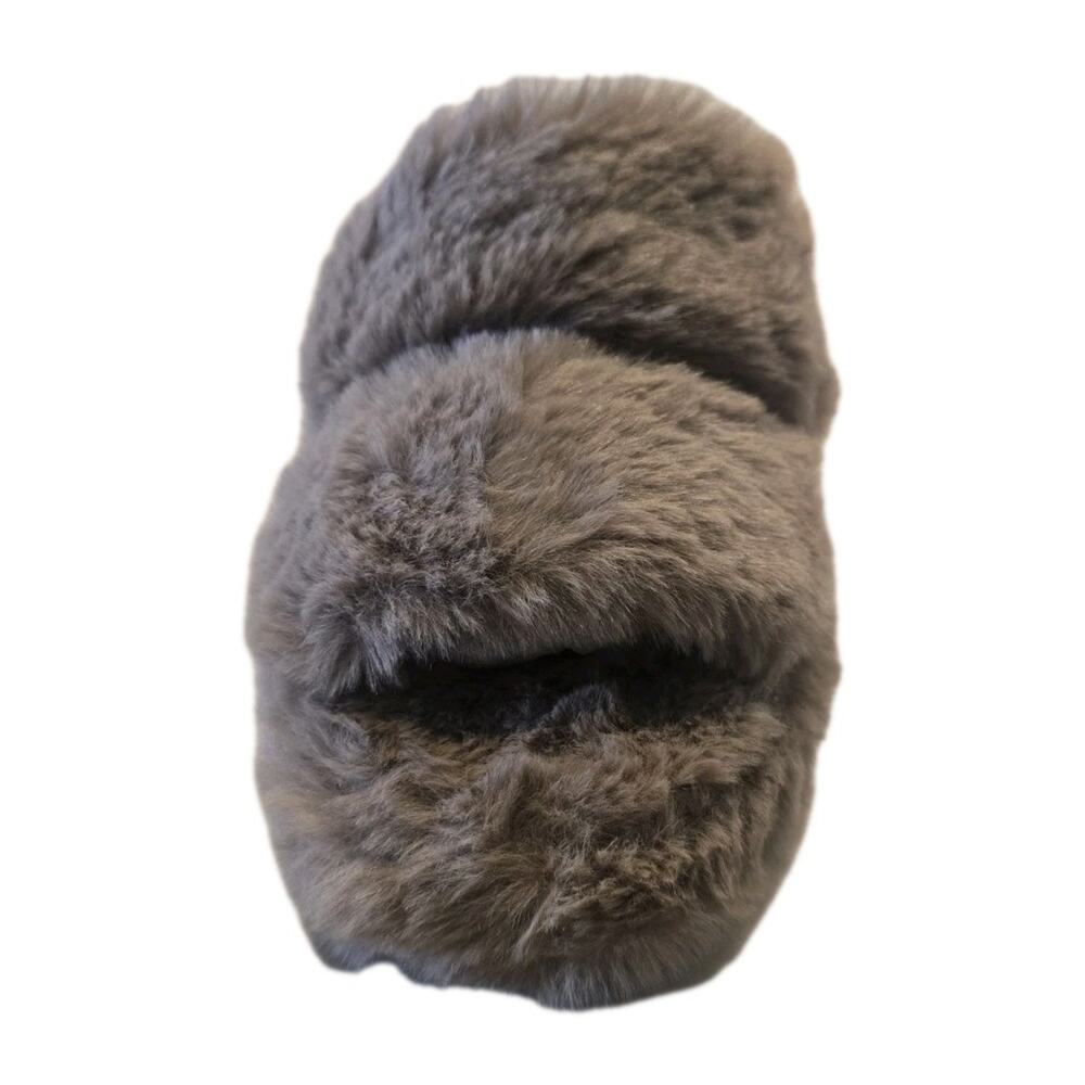 Women’s Faux Fur Slide Slippers Taupe Open Toe Two Strap Soda Corset-S Size 8 - Picture 4 of 5